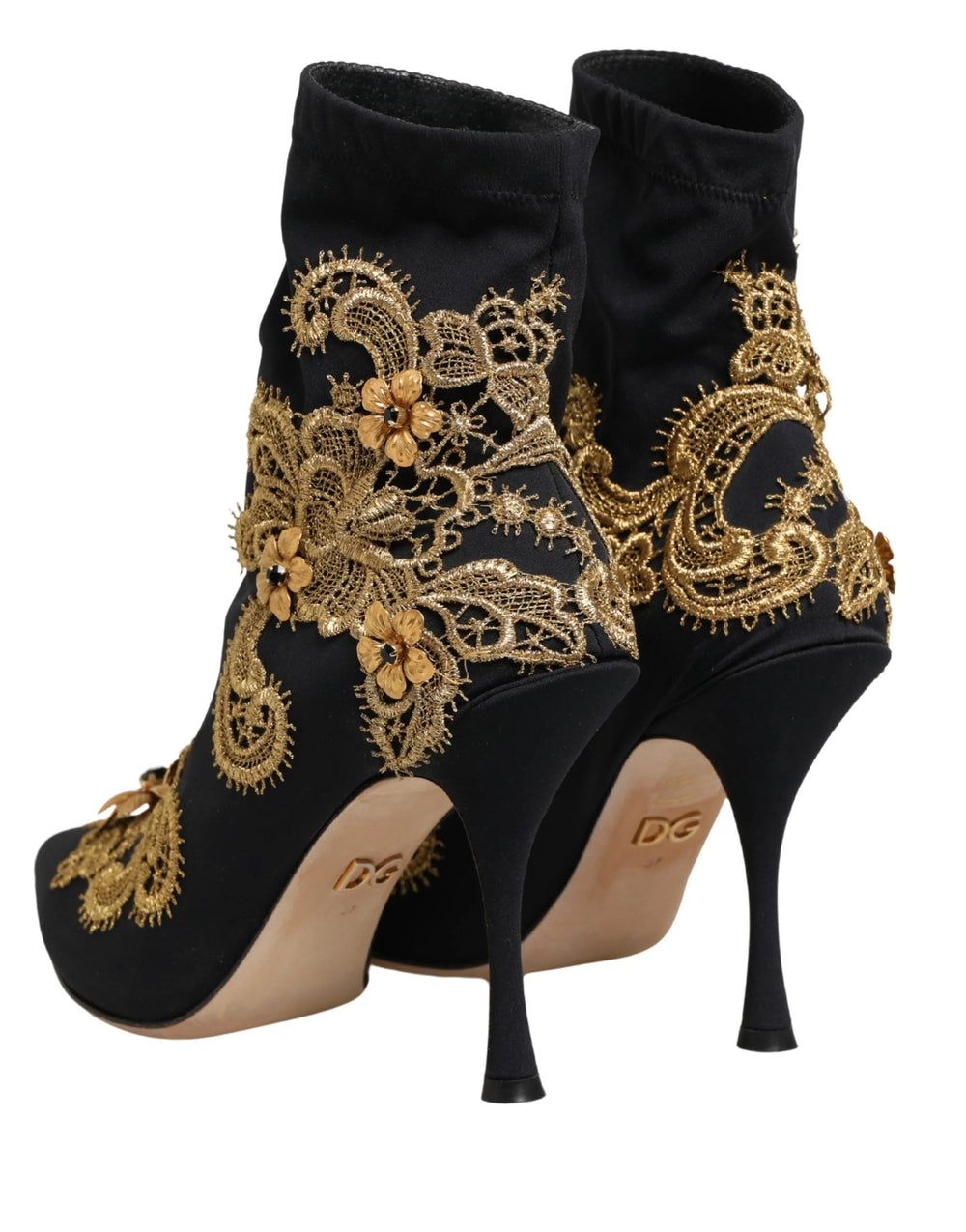 Dolce & Gabbana Black Gold Embroidery Crystal Boots Shoes - EU37/US6.5
