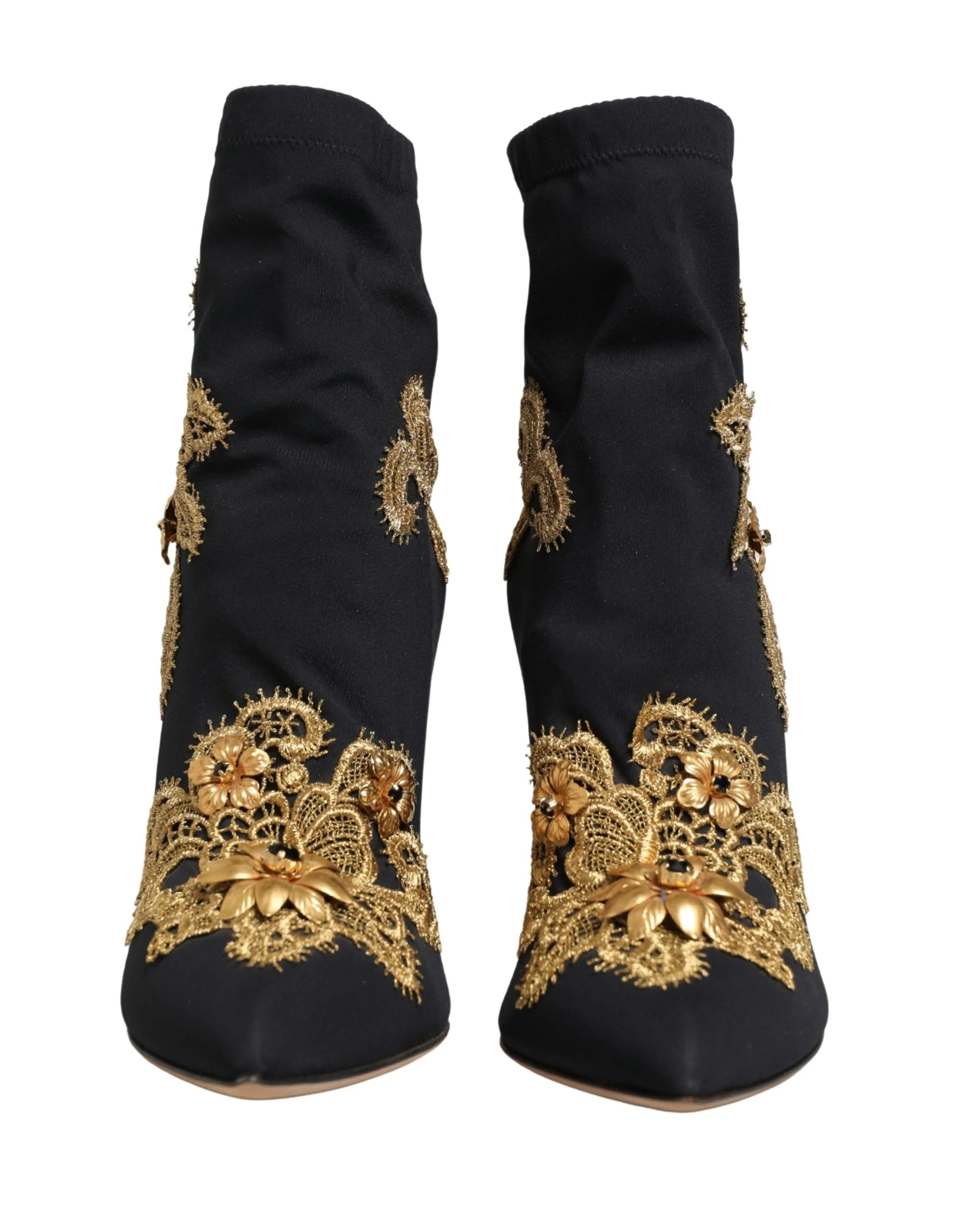 Dolce & Gabbana Black Gold Embroidery Crystal Boots Shoes - EU37/US6.5