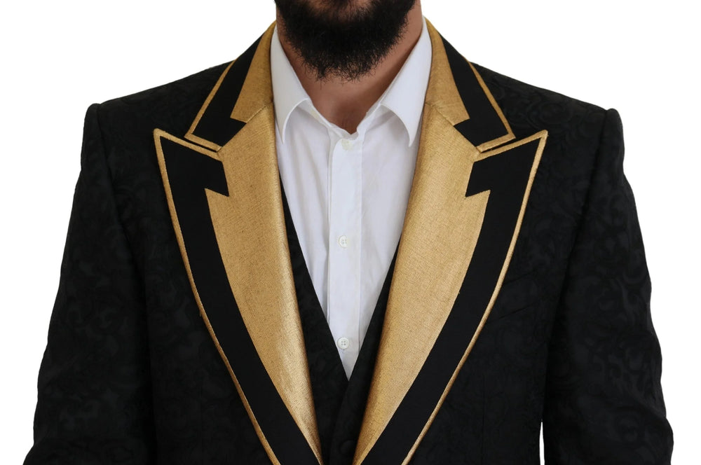 Dolce & Gabbana Black Gold Fantasy Tuxedo Slim Fit Suit - IT46 | S - Tuxedos
