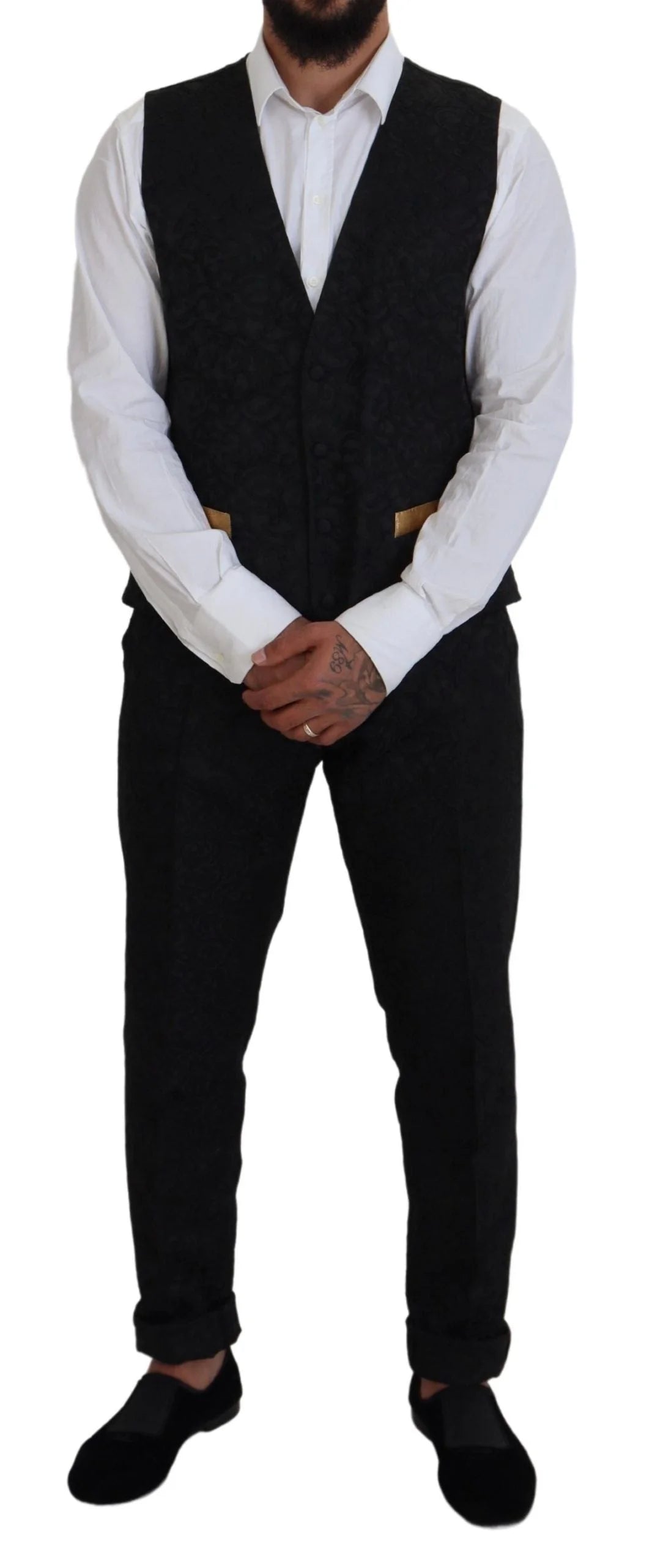 Dolce & Gabbana Black Gold Fantasy Tuxedo Slim Fit Suit - IT46 | S - Tuxedos