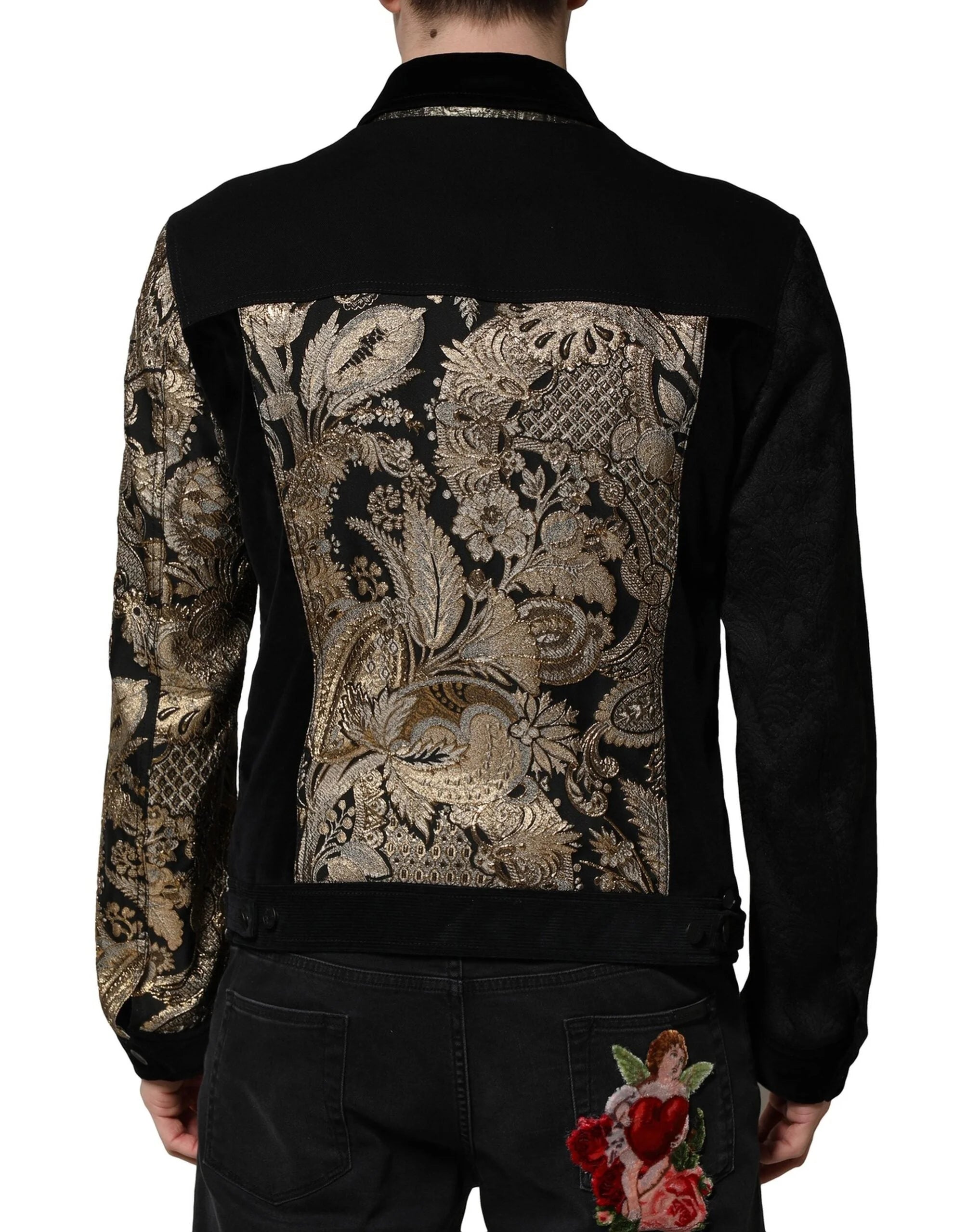 Dolce & Gabbana Black Gold Floral Jacquard Men Biker Jacket - IT56 | XXL - Sport Jackets