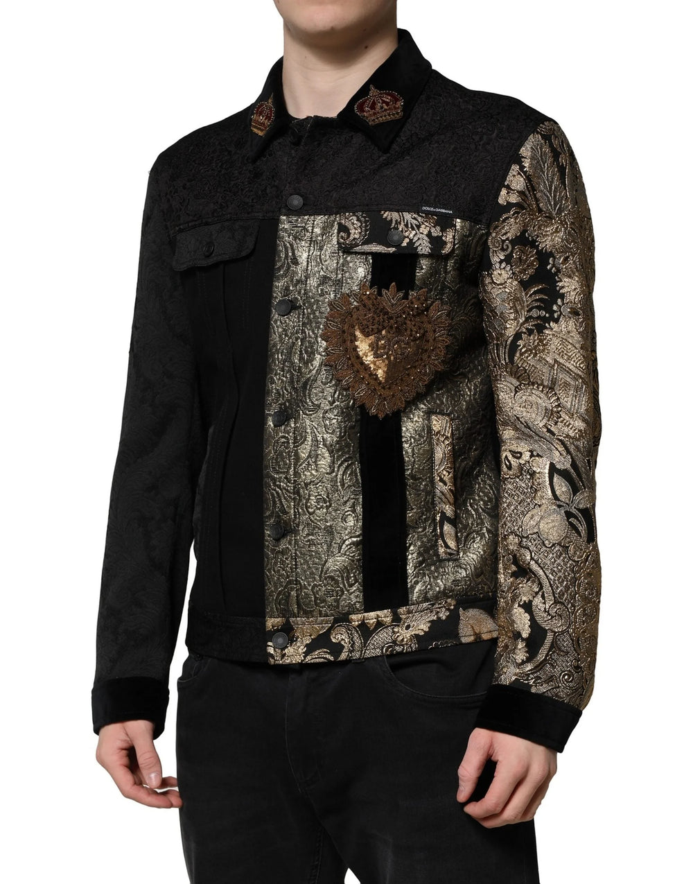 Dolce & Gabbana Black Gold Floral Jacquard Men Biker Jacket - IT56 | XXL - Sport Jackets