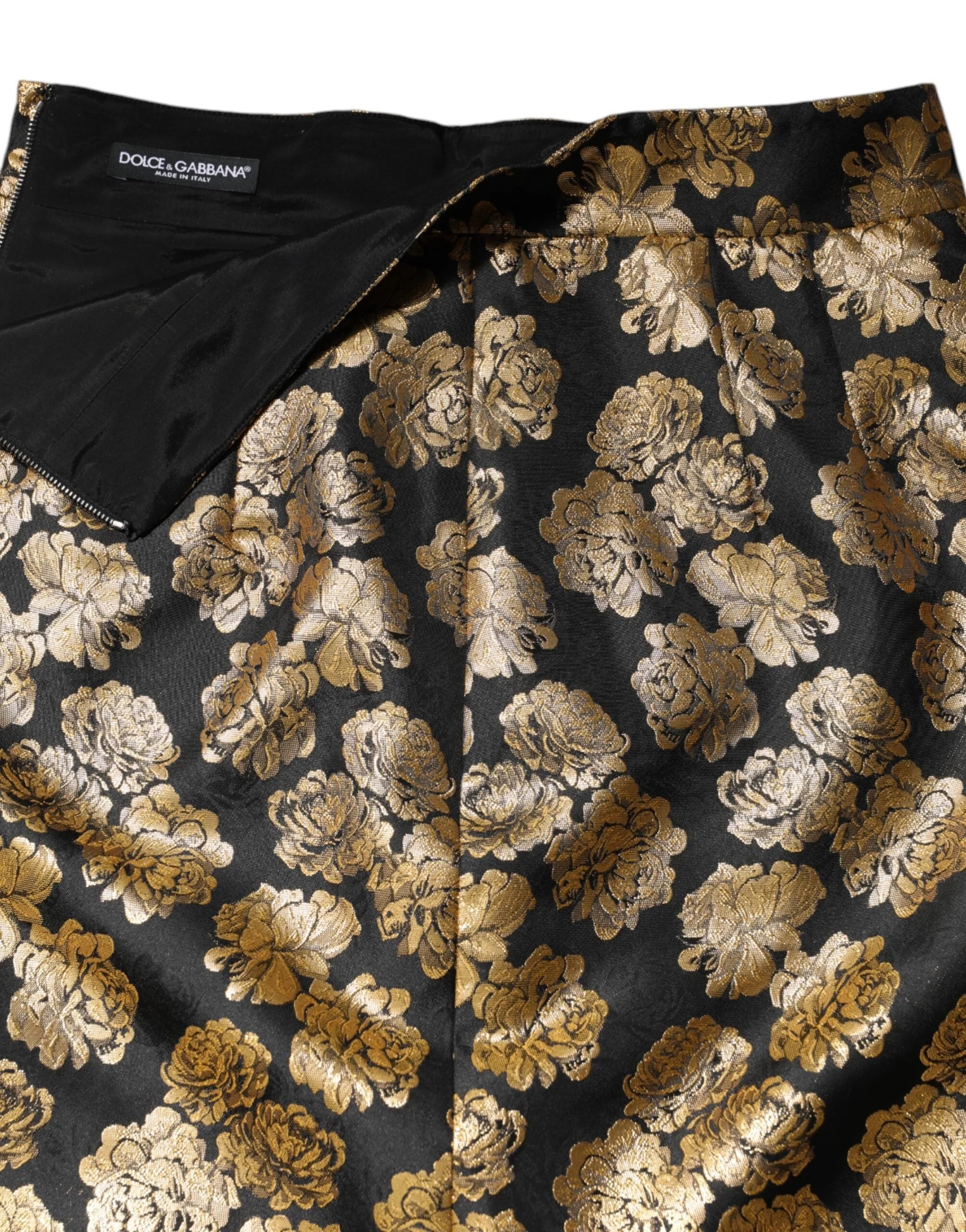 Dolce & Gabbana Black Gold Floral Print Jacquard Mini Skirt - IT44 | L - Skirts