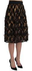 Dolce & Gabbana Black Gold Fringe Metallic Pencil A-line Skirt - IT44|L - Skirts