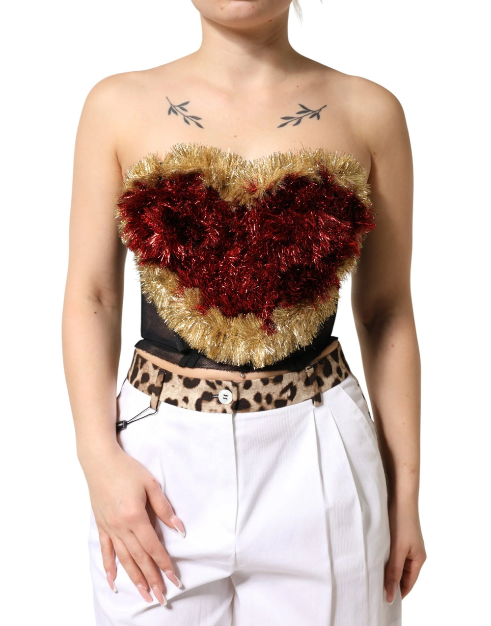 Dolce & Gabbana Black Gold Heart Bustier Corset Tinsel Top - IT36|XXS
