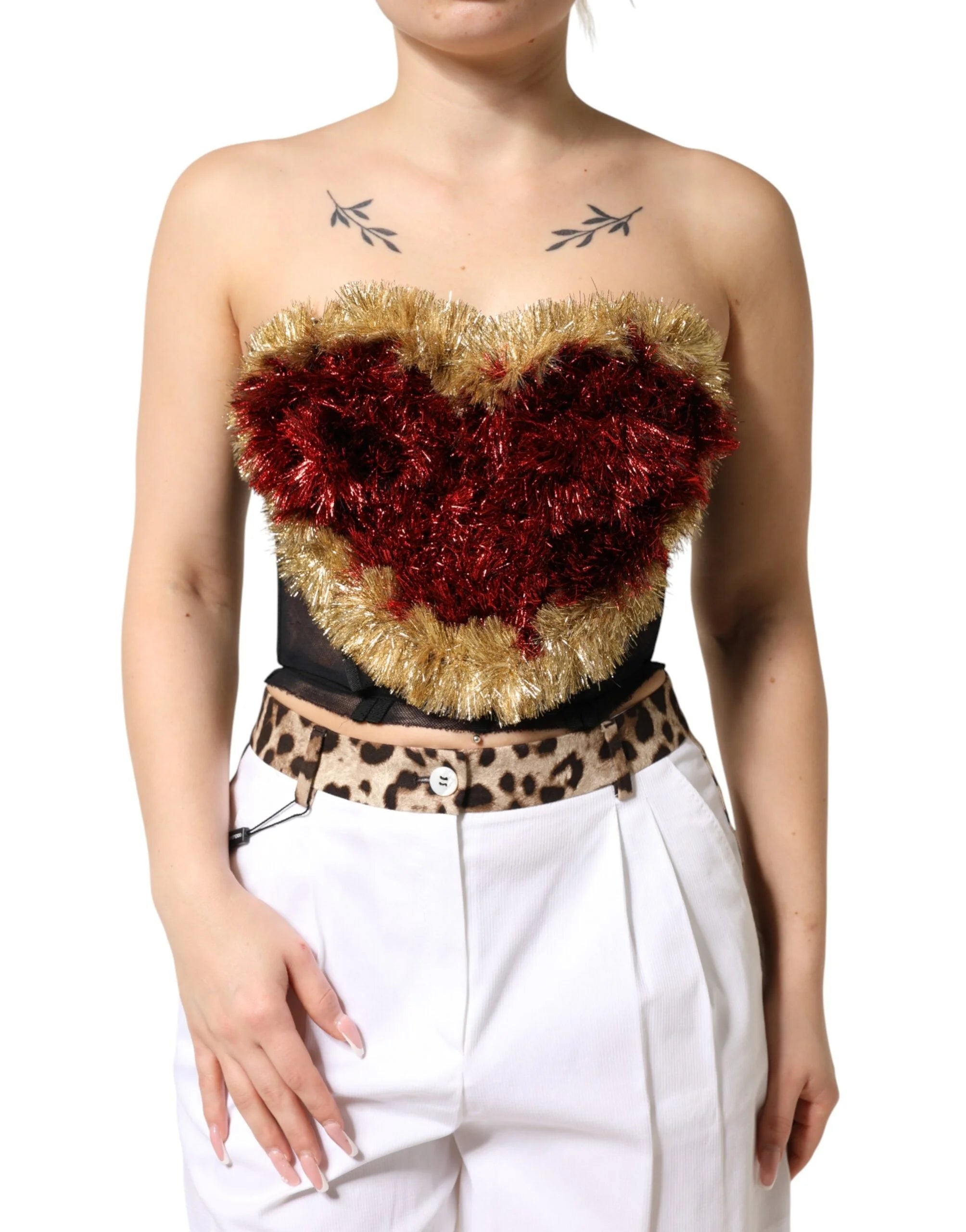 Dolce & Gabbana Black Gold Heart Bustier Corset Tinsel Top - IT36|XXS