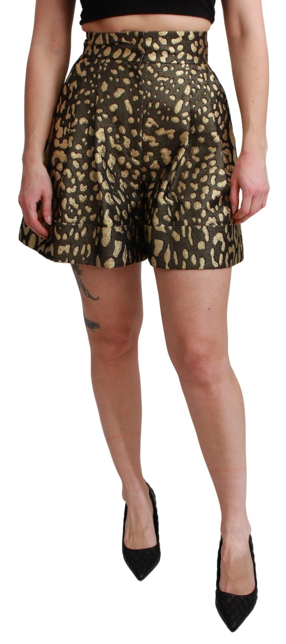 Dolce & Gabbana Black Gold High Waist Mini Cotton Shorts - IT40|S - Short Trousers
