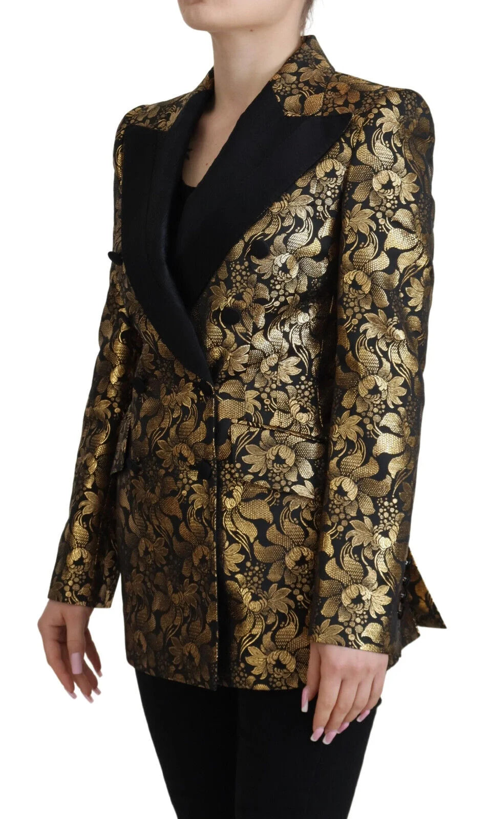 Dolce & Gabbana Black Gold Jacquard Coat Blazer Jacket - Sport Jackets