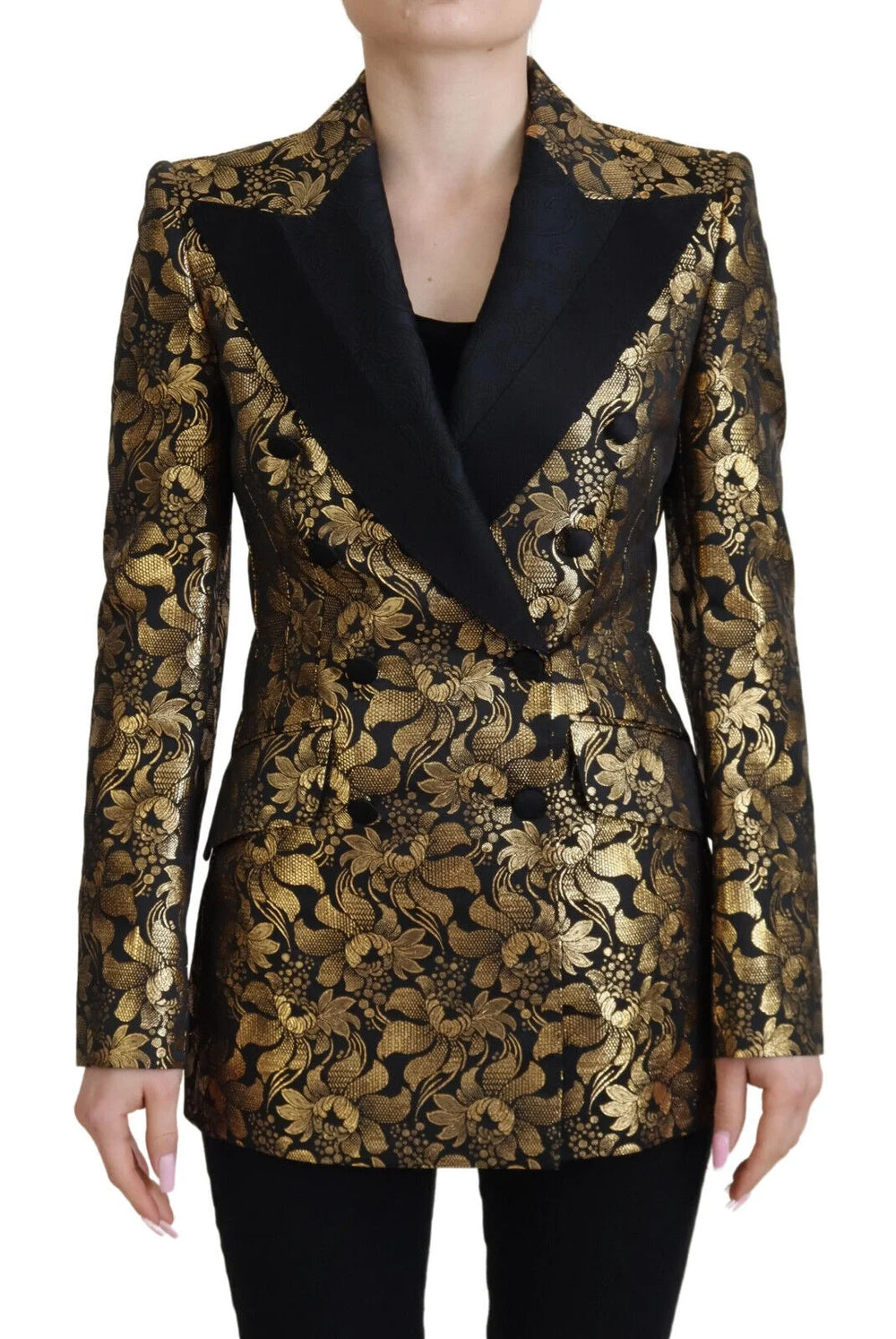 Dolce & Gabbana Black Gold Jacquard Coat Blazer Jacket - Sport Jackets