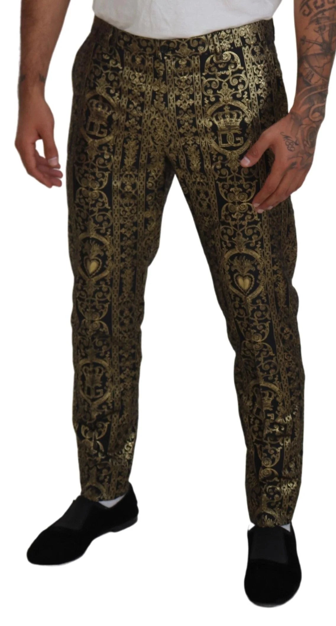 Dolce & Gabbana Black Gold Jacquard Dress Trouser Pants - IT48 | M - Trousers