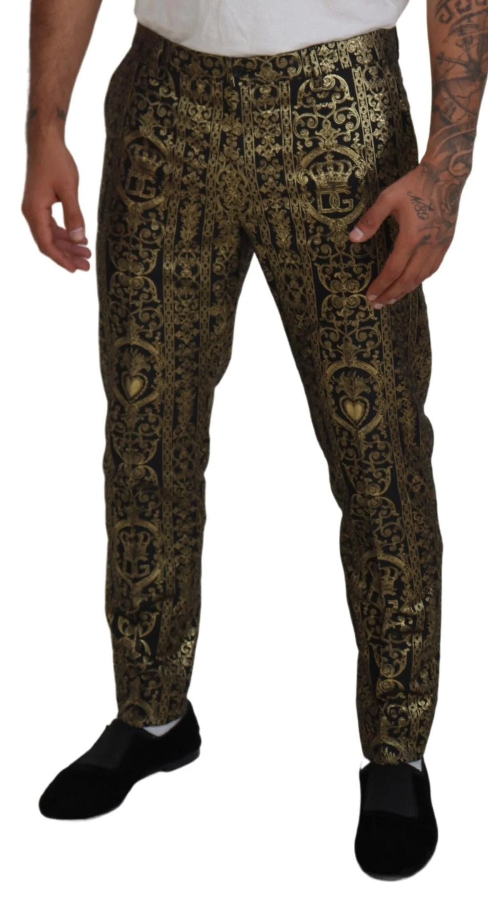 Dolce & Gabbana Black Gold Jacquard Dress Trouser Pants - IT48 | M - Trousers