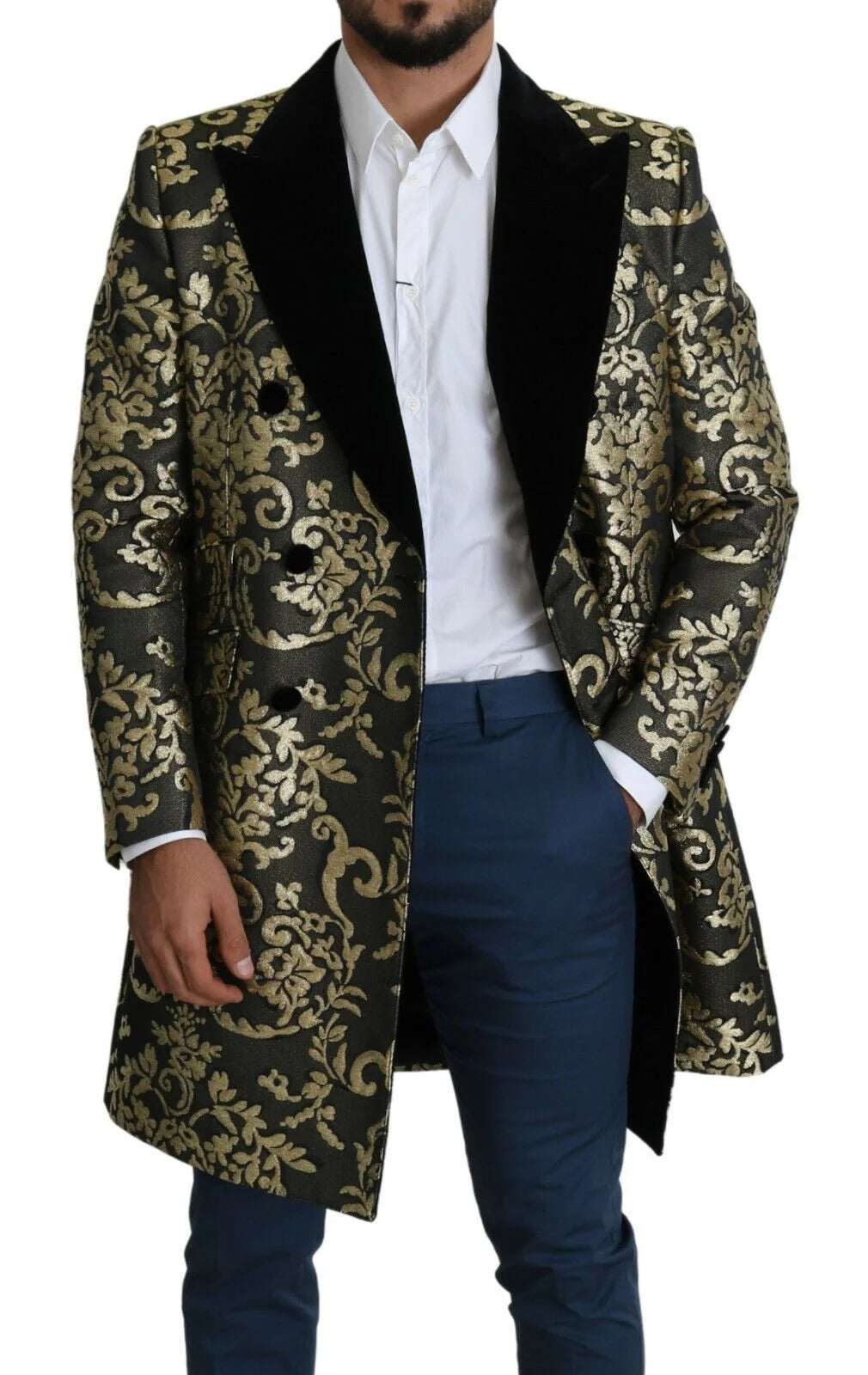 Dolce & Gabbana Black Gold Jacquard Long Coat SICILIA Jacket - IT46 | S - Overcoats