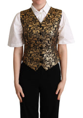 Dolce & Gabbana Black Gold Jacquard Silk Waistcoat Vest - Vests