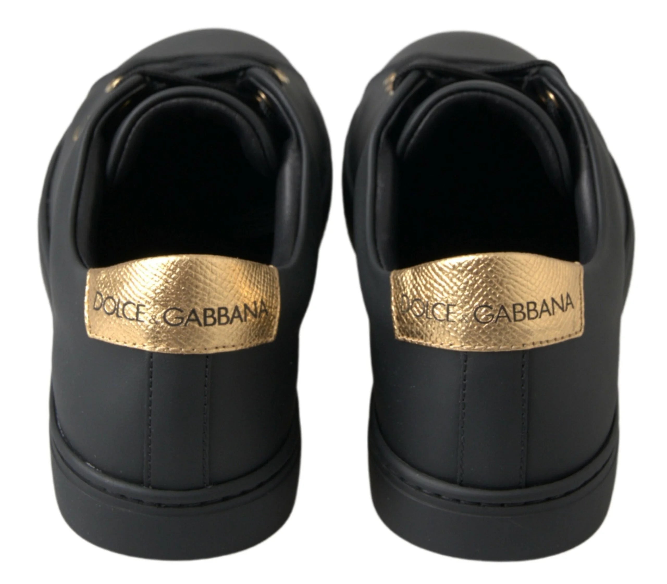 Dolce & Gabbana Black Gold Leather Classic Sneakers Shoes - Sneakers