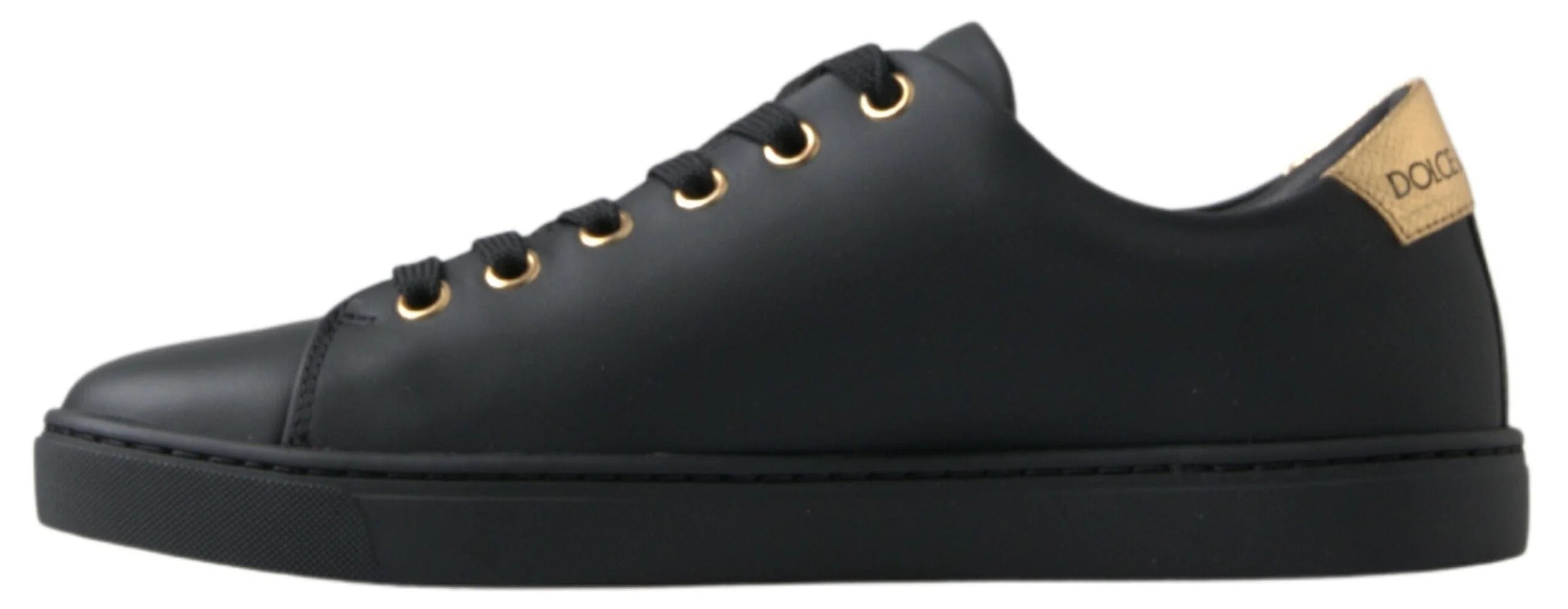 Dolce & Gabbana Black Gold Leather Classic Sneakers Shoes - Sneakers