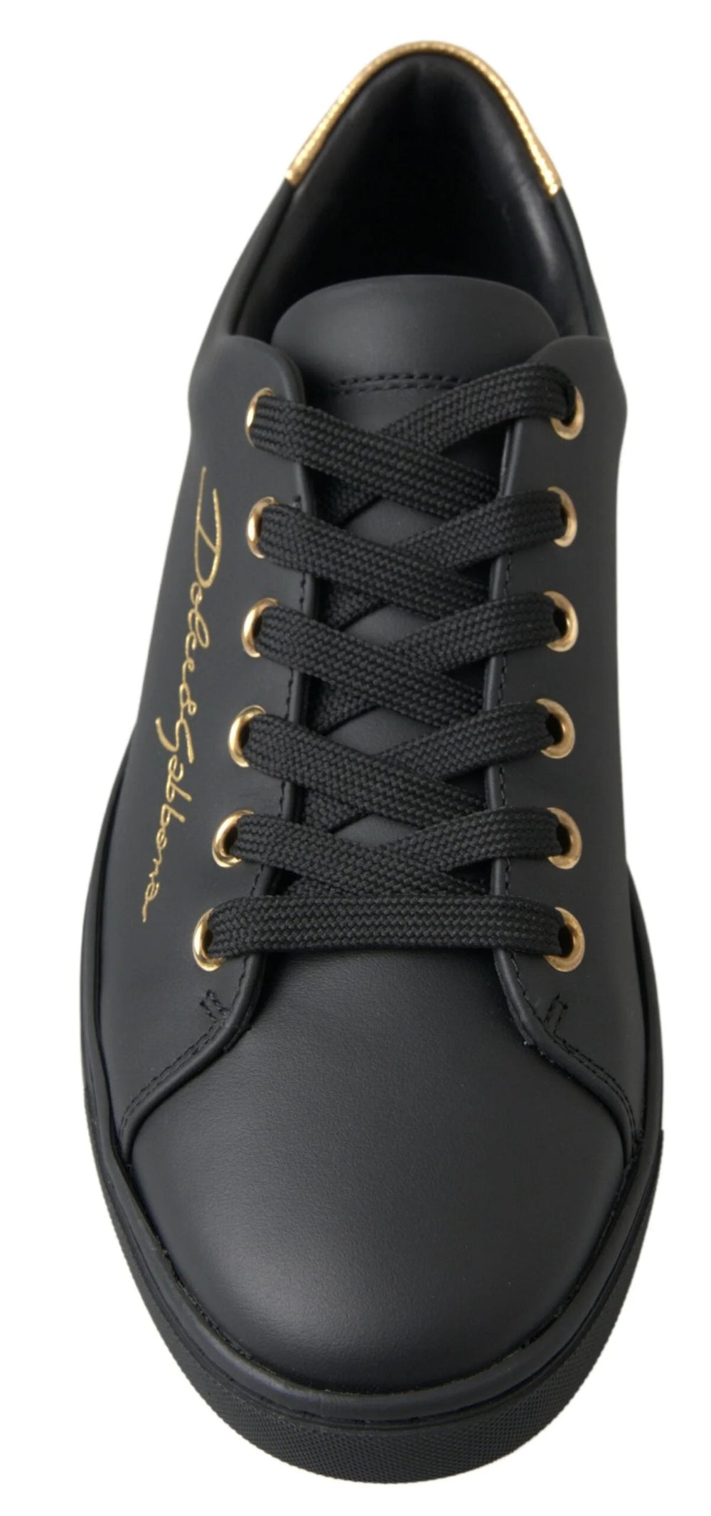Dolce & Gabbana Black Gold Leather Classic Sneakers Shoes - Sneakers
