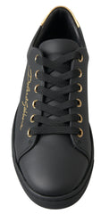 Dolce & Gabbana Black Gold Leather Classic Sneakers Shoes - Sneakers