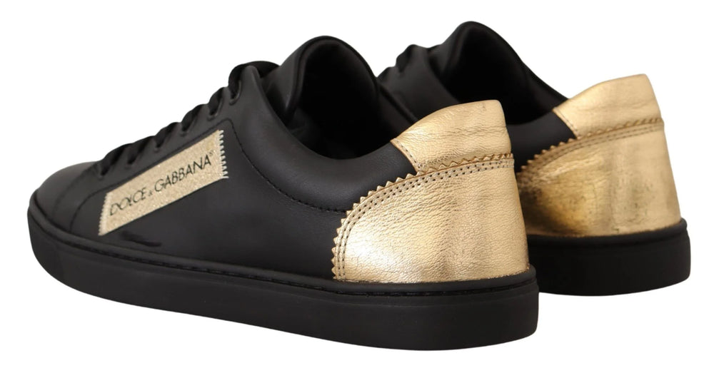 Dolce & Gabbana Black Gold Leather Low Top Sneakers Womens Shoes - EU36/US5.5 - Sneakers
