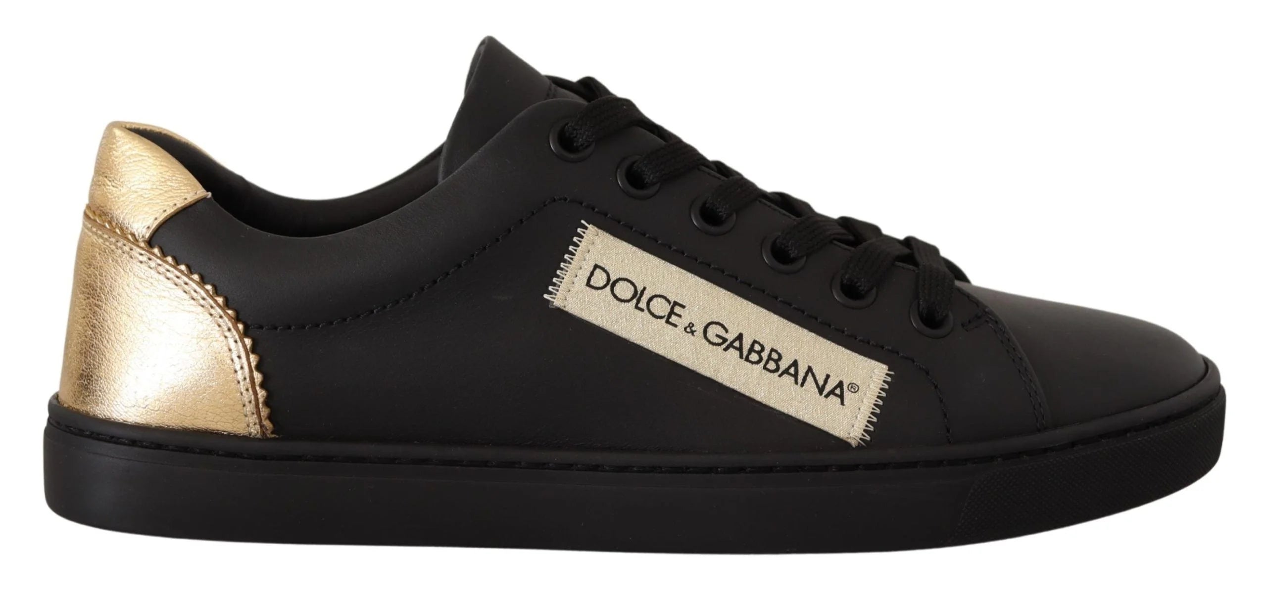 Dolce & Gabbana Black Gold Leather Low Top Sneakers Womens Shoes - EU36/US5.5 - Sneakers