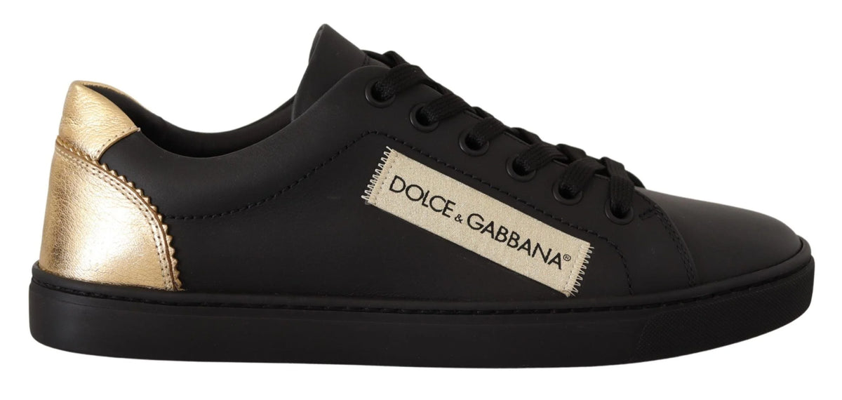 Dolce & Gabbana Black Gold Leather Low Top Sneakers Womens Shoes - EU36/US5.5 - Sneakers