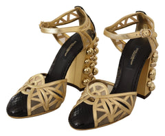 Dolce & Gabbana Black Gold Leather Studded Ankle Straps Shoes - EU35.5/US5