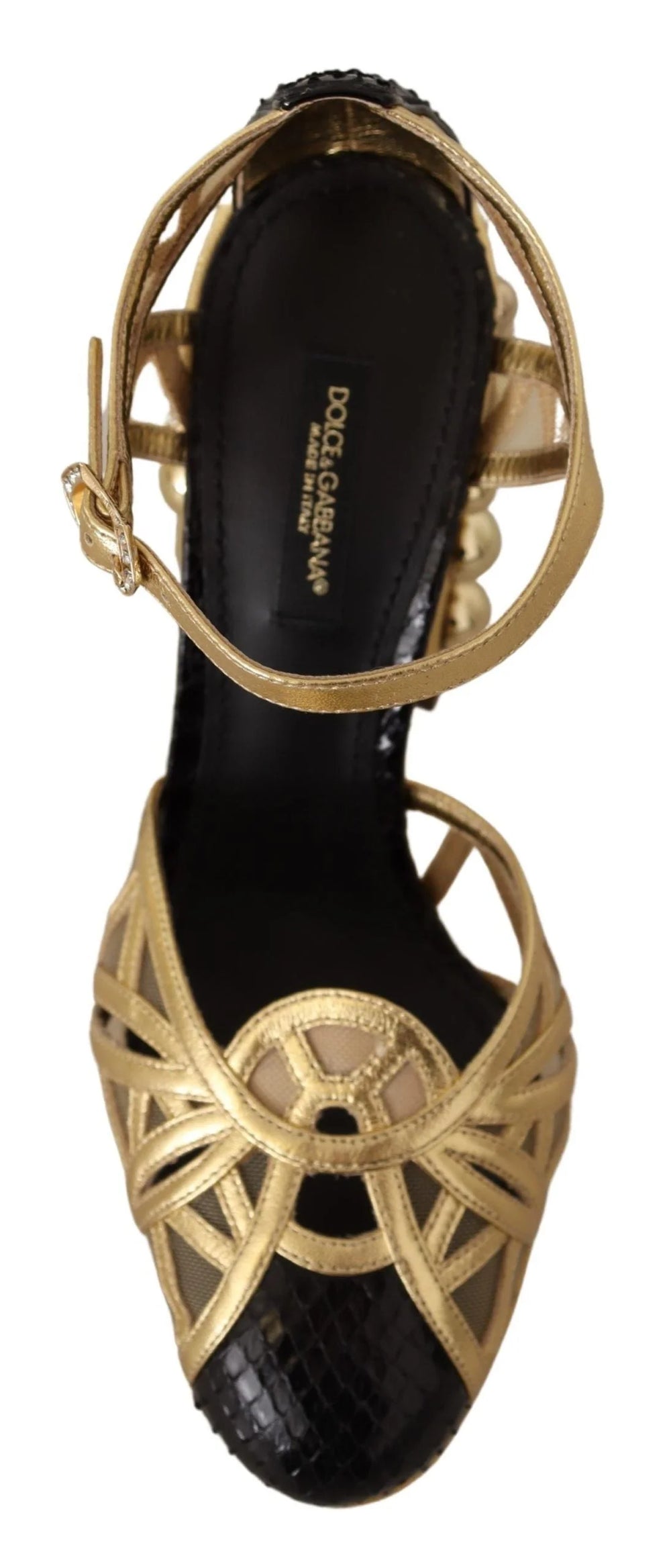 Dolce & Gabbana Black Gold Leather Studded Ankle Straps Shoes - Heels