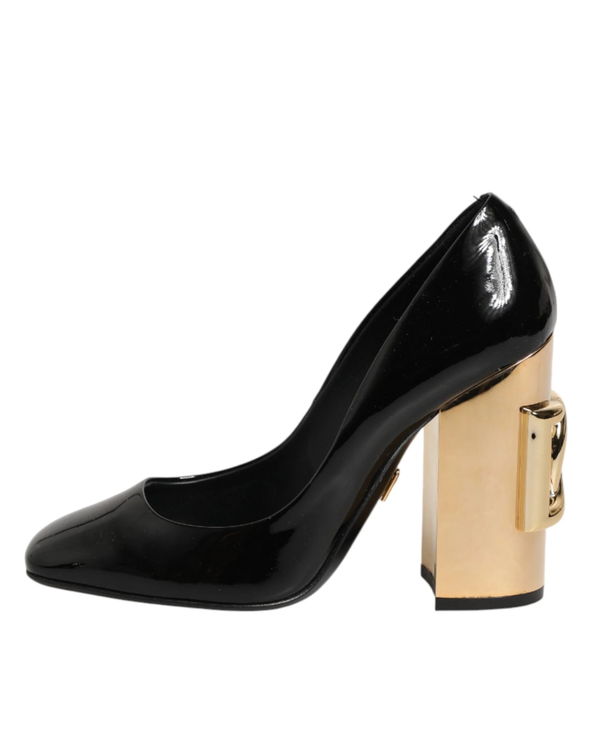 Dolce & Gabbana Black Gold Patent Leather Logo Heels Pumps Shoes - EU35/US4.5