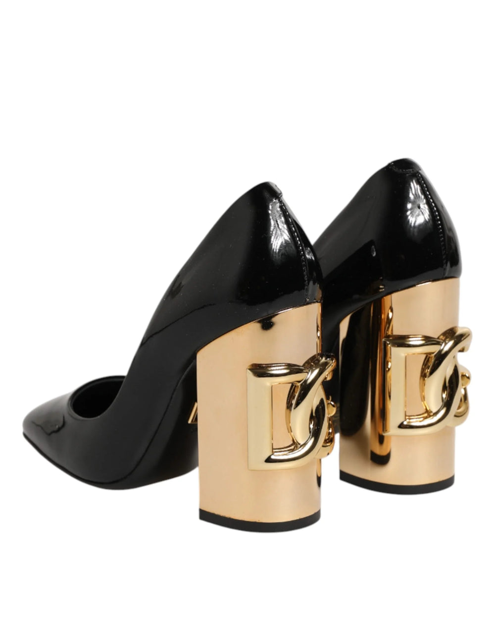 Dolce & Gabbana Black Gold Patent Leather Logo Heels Pumps Shoes - EU35/US4.5 - Heels