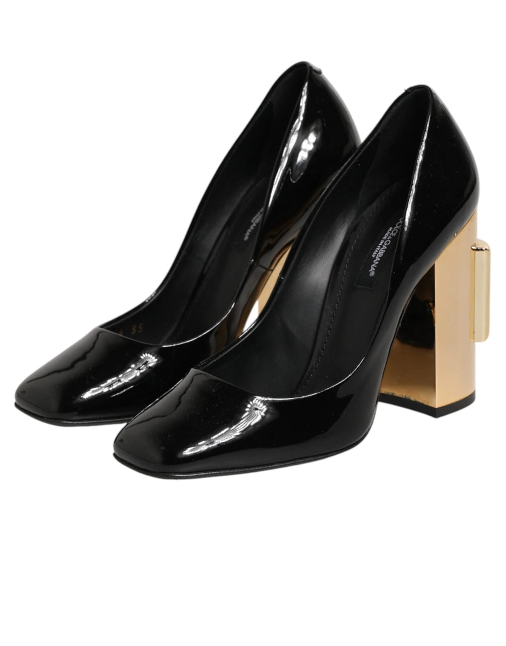 Dolce & Gabbana Black Gold Patent Leather Logo Heels Pumps Shoes - EU35/US4.5 - Heels