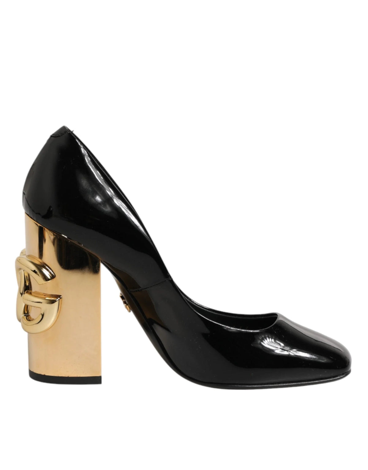 Dolce & Gabbana Black Gold Patent Leather Logo Heels Pumps Shoes - EU35/US4.5 - Heels