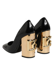 Dolce & Gabbana Black Gold Patent Leather Logo Heels Pumps Shoes - EU35/US4.5