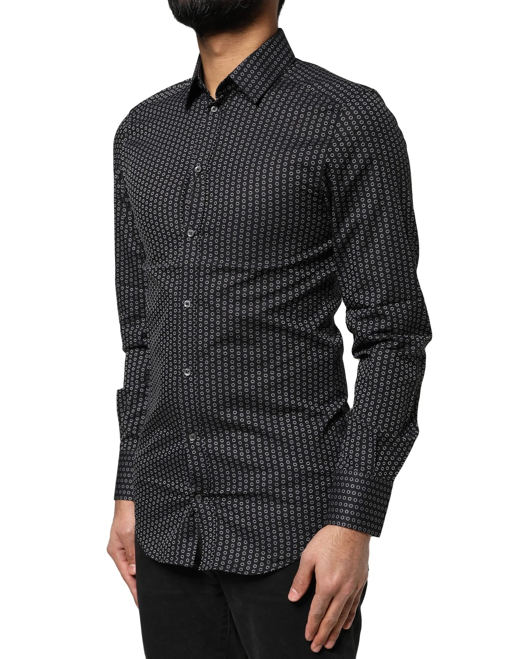 Dolce & Gabbana Black GOLD Patterned Cotton Men Dress Shirt - IT37 | XS - Shirts