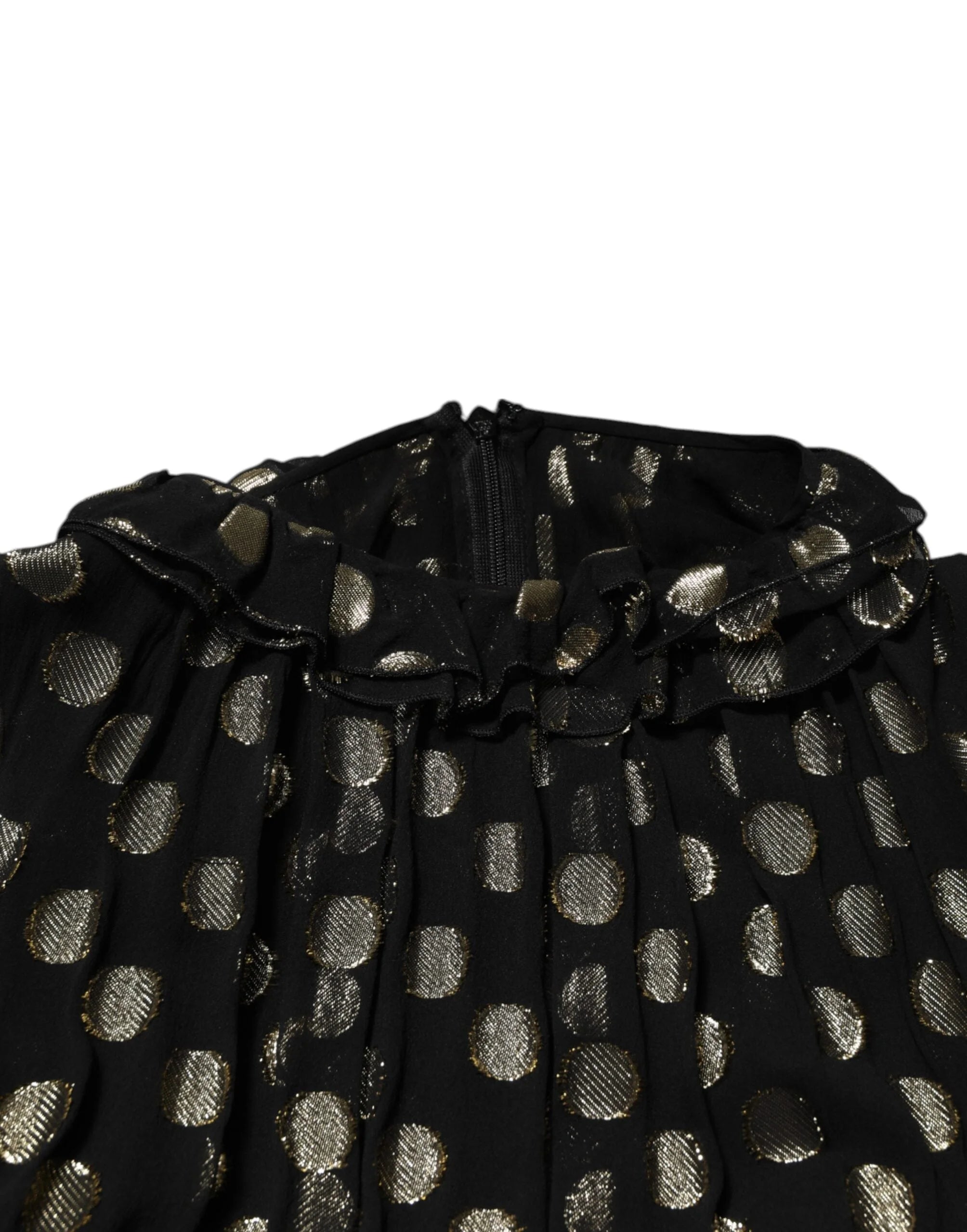 Dolce & Gabbana Black Gold Polka Dot Silk Brocade Mini Dress - IT40|S