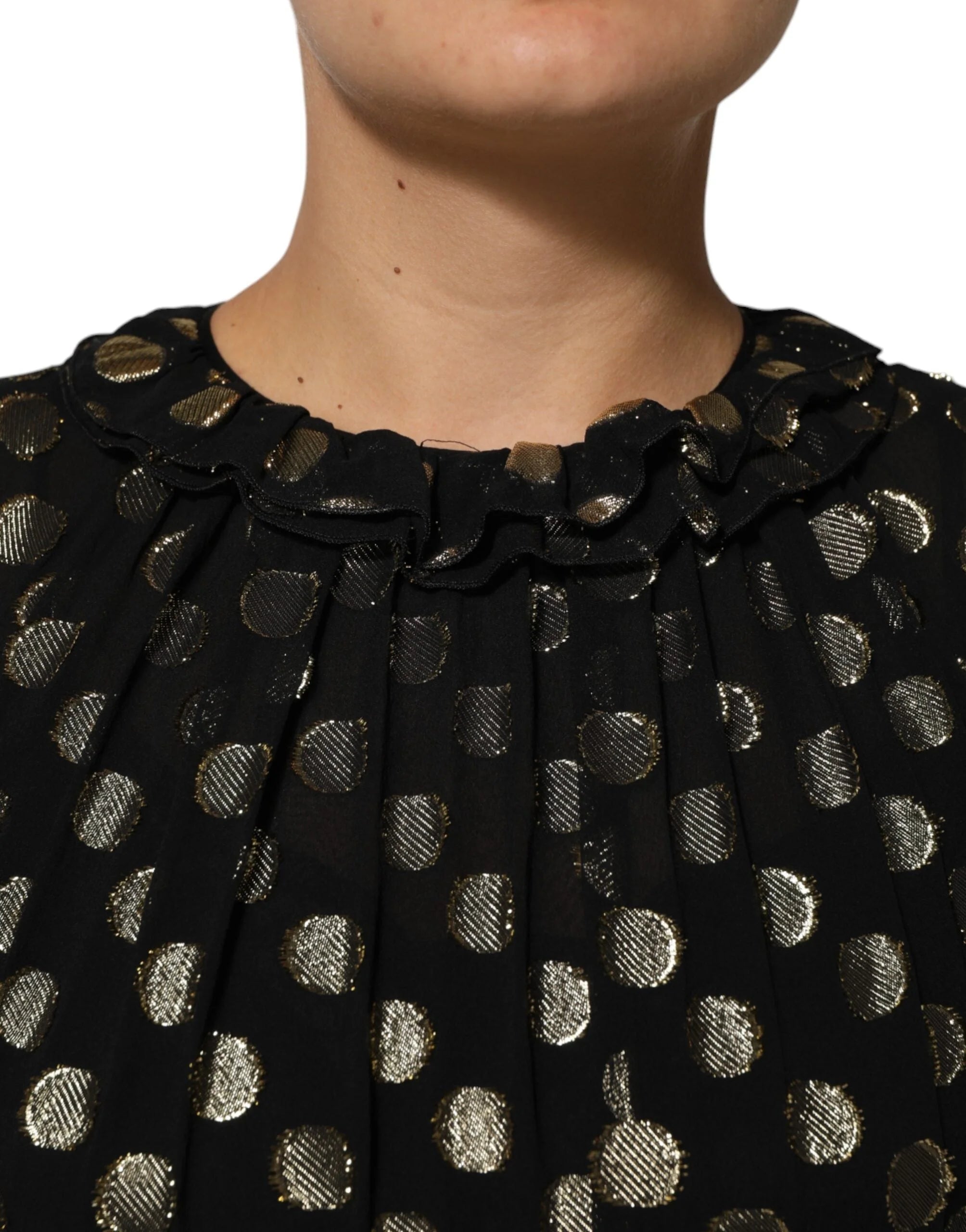 Dolce & Gabbana Black Gold Polka Dot Silk Brocade Mini Dress - IT40|S