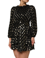 Dolce & Gabbana Black Gold Polka Dot Silk Brocade Mini Dress - IT40|S