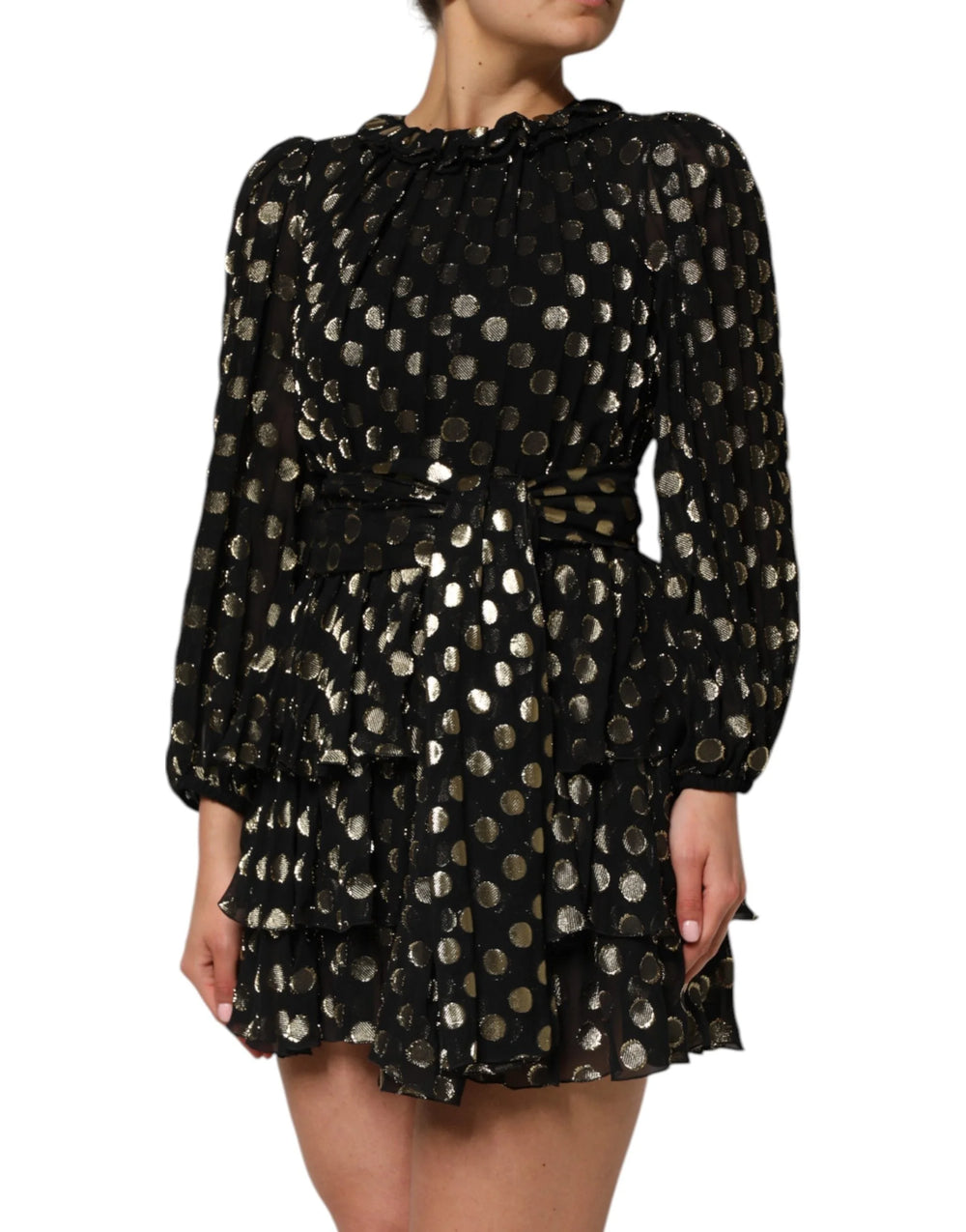 Dolce & Gabbana Black Gold Polka Dot Silk Brocade Mini Dress - IT40|S - Dresses