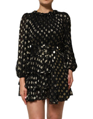 Dolce & Gabbana Black Gold Polka Dot Silk Brocade Mini Dress - IT40|S