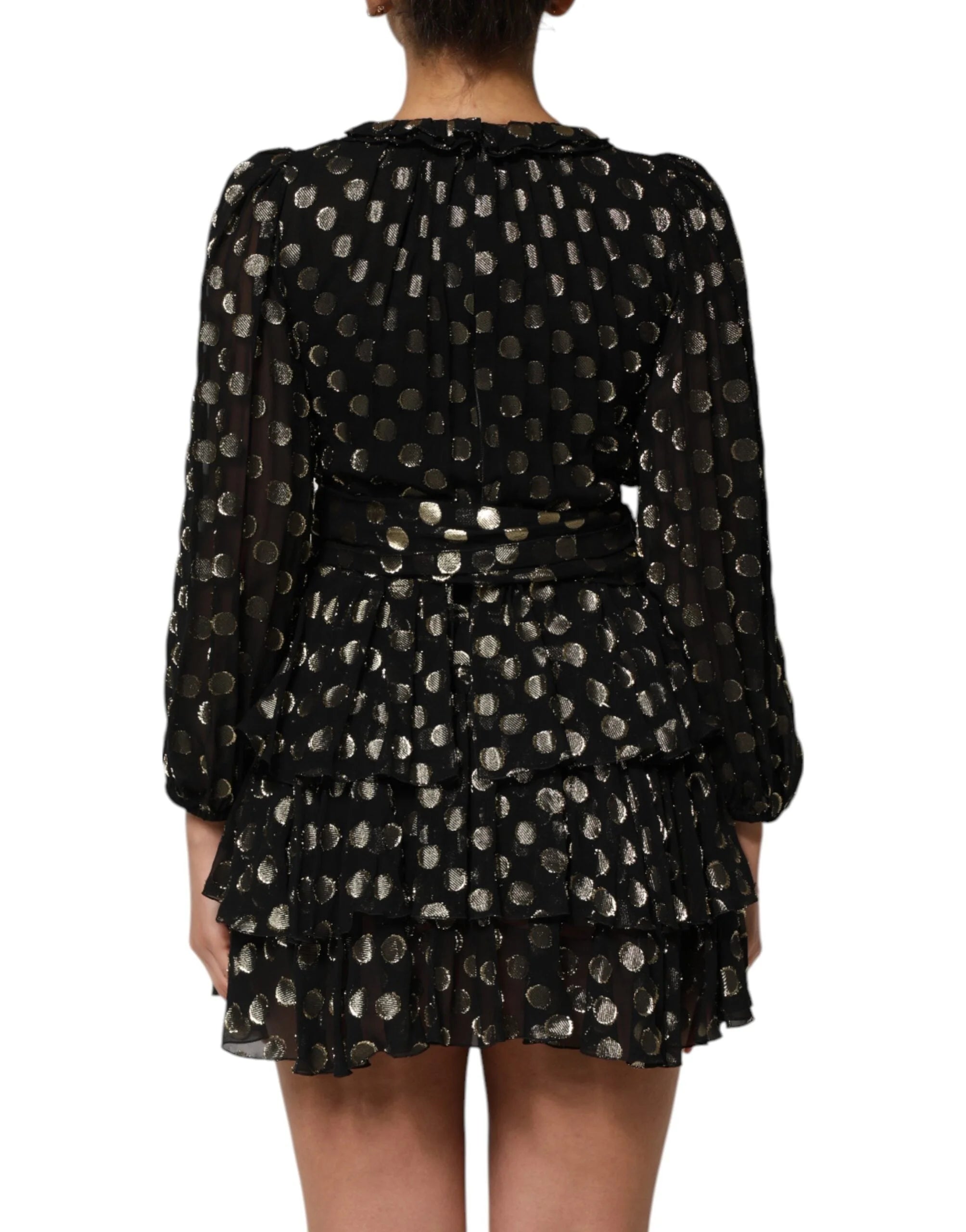 Dolce & Gabbana Black Gold Polka Dot Silk Brocade Mini Dress - IT40|S