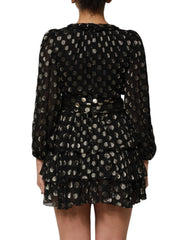 Dolce & Gabbana Black Gold Polka Dot Silk Brocade Mini Dress - IT40|S