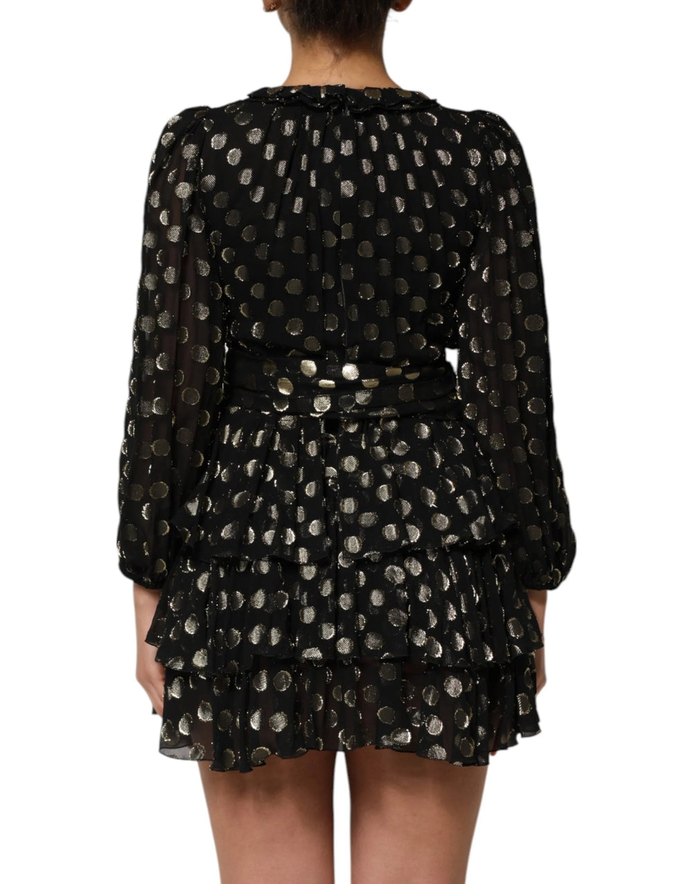 Dolce & Gabbana Black Gold Polka Dot Silk Brocade Mini Dress - IT40|S - Dresses
