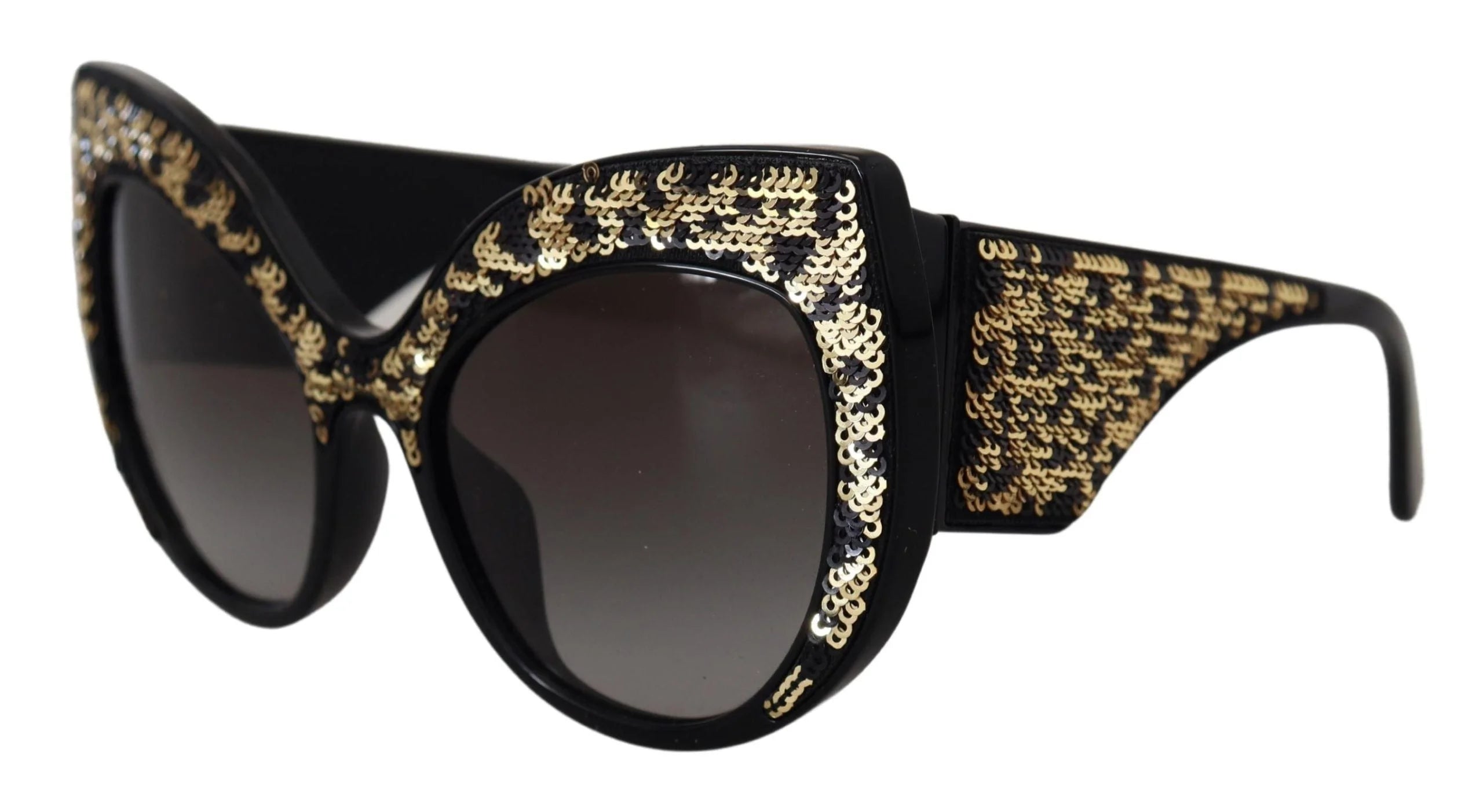 Dolce & Gabbana Black Gold Sequin Butterfly Polarized DG4326 Sunglasses - Sunglasses