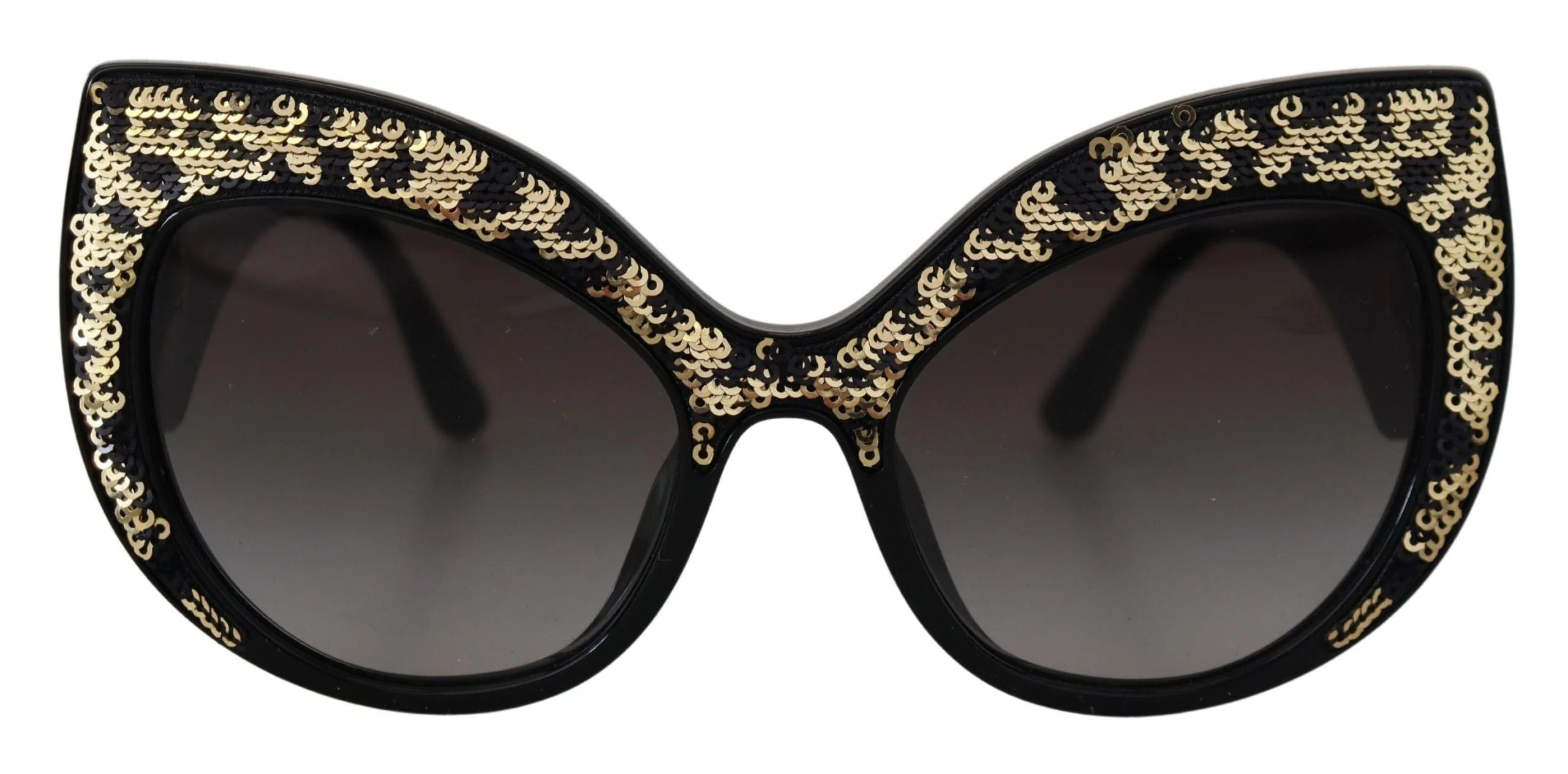 Zbliżenie na motyw pozłacanego motyla i rzemiosło na okularach Dolce & Gabbana DG4326.