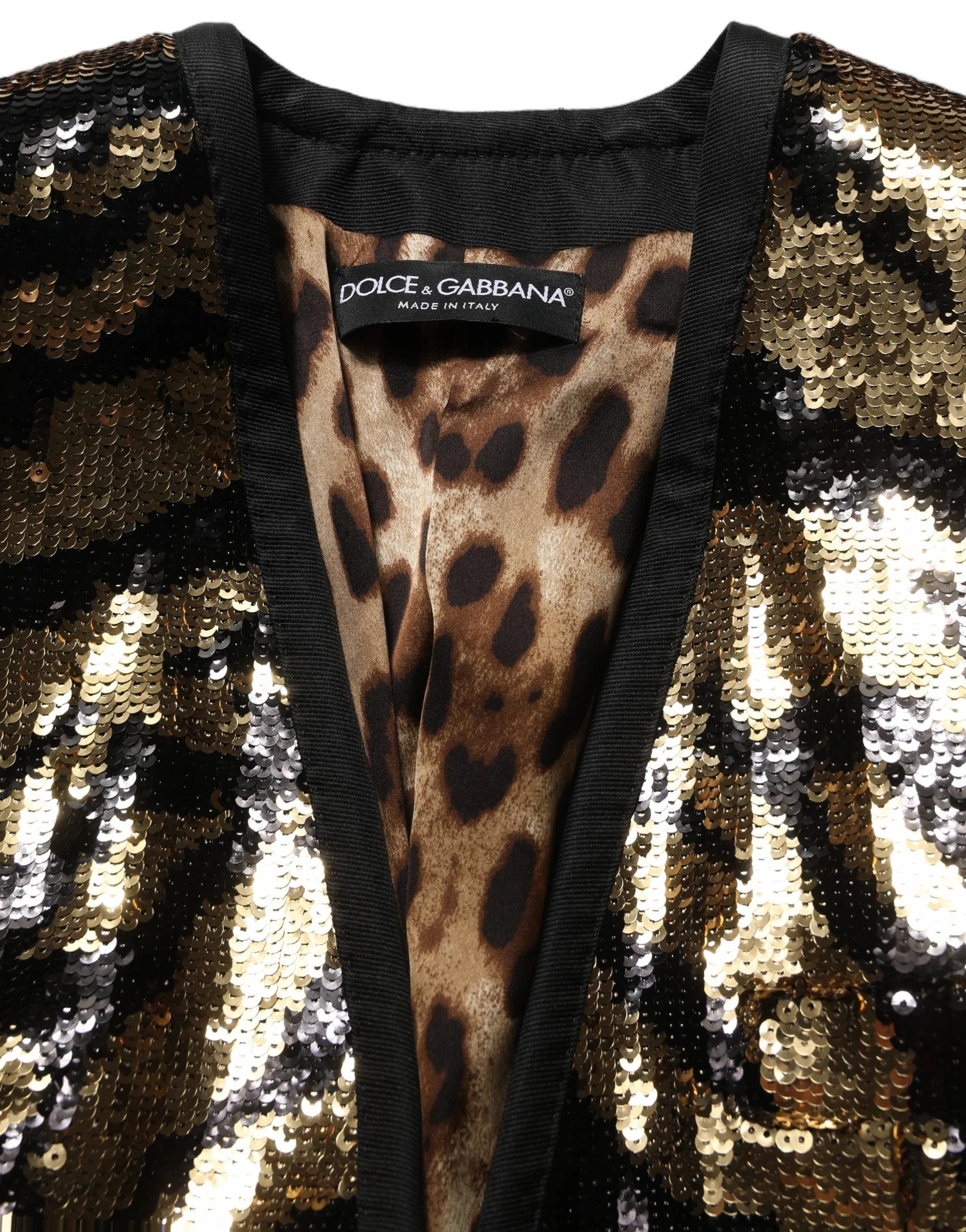 Dolce & Gabbana Black Gold Sequin Tiger Stripe Blazer Jacket - IT40|S