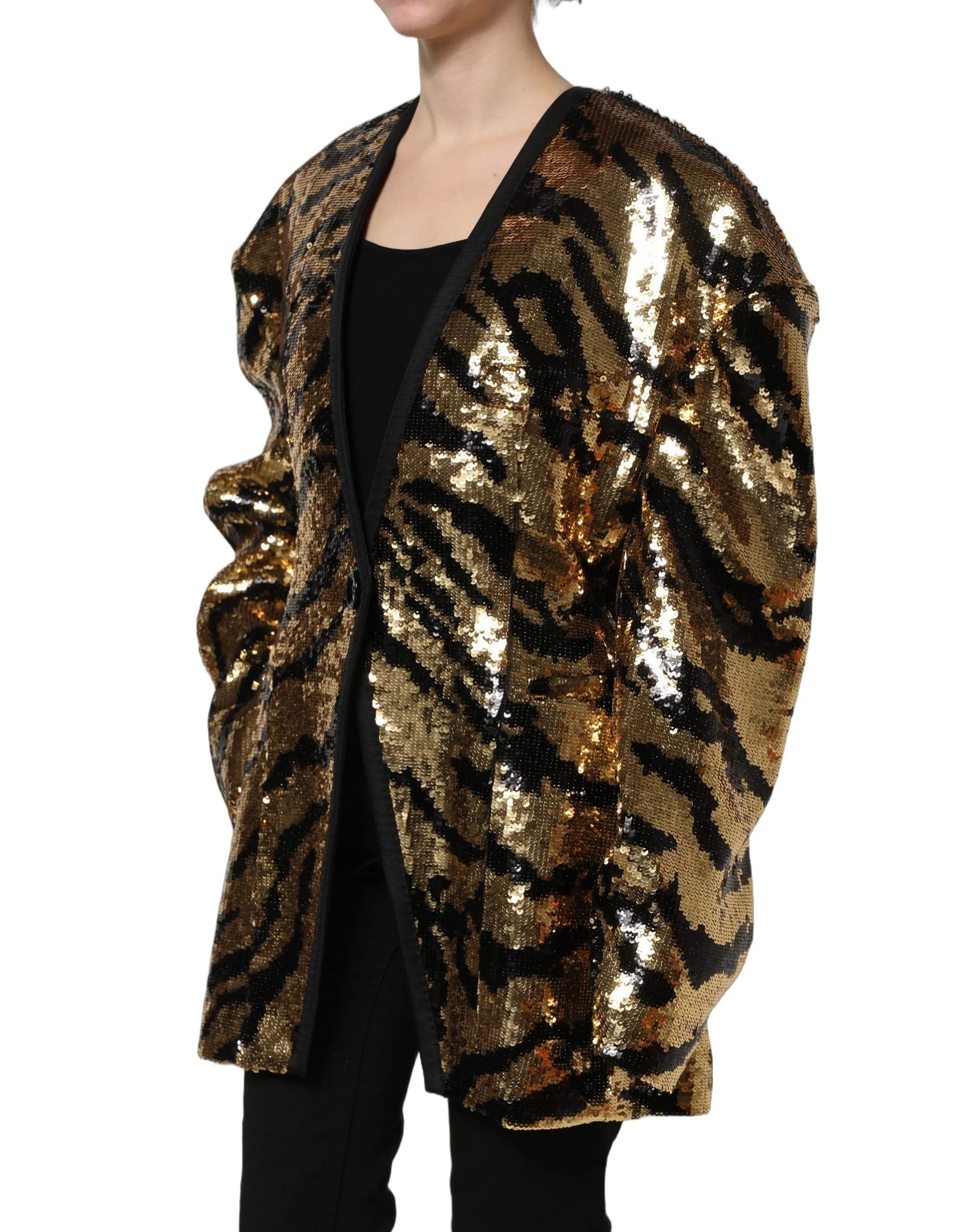 Dolce & Gabbana Black Gold Sequin Tiger Stripe Blazer Jacket - IT40|S