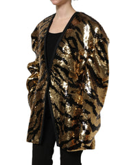 Dolce & Gabbana Black Gold Sequin Tiger Stripe Blazer Jacket - IT40|S