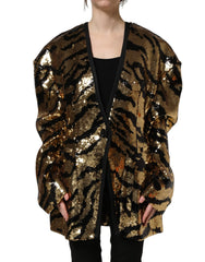 Dolce & Gabbana Black Gold Sequin Tiger Stripe Blazer Jacket - IT40|S
