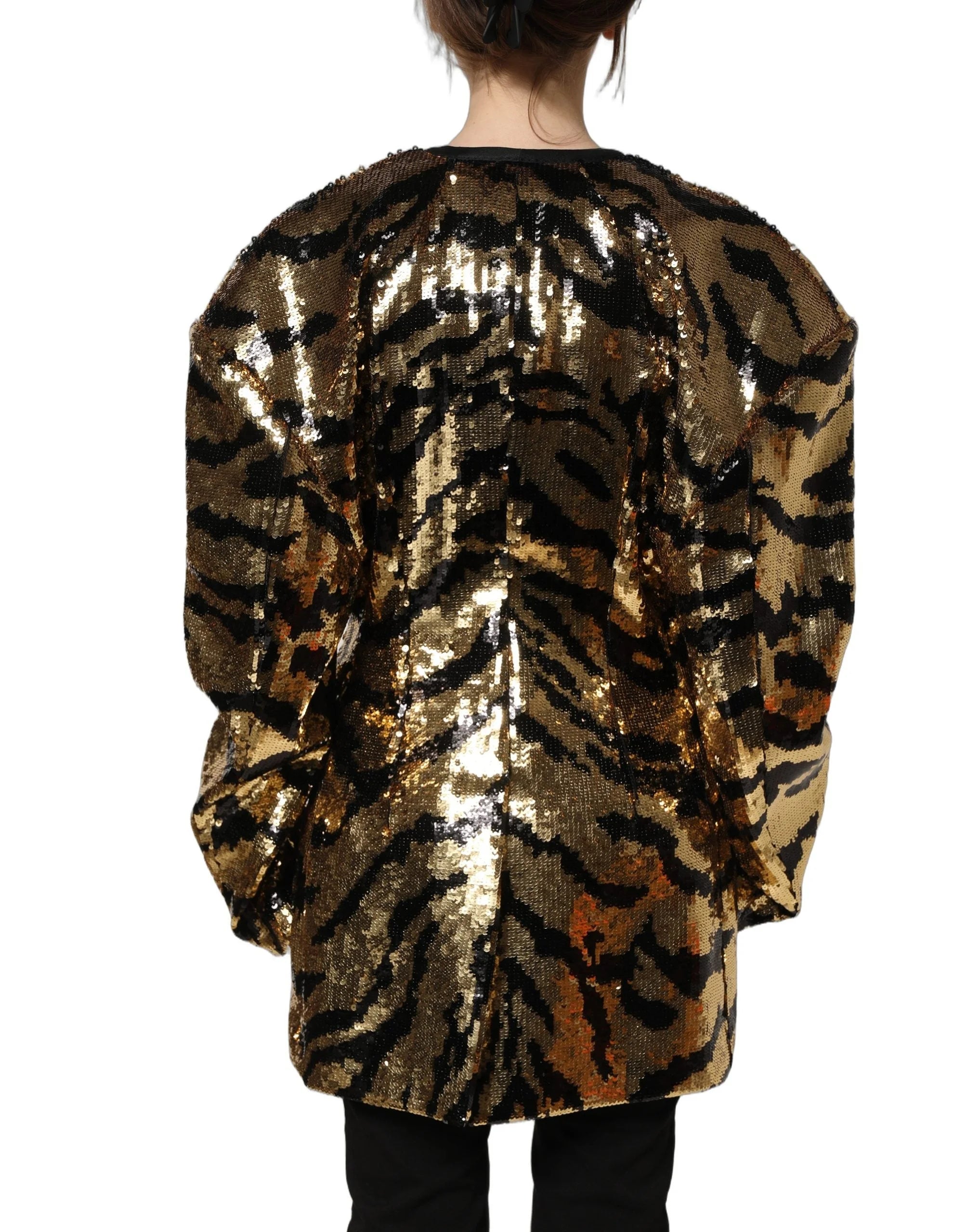 Dolce & Gabbana Black Gold Sequin Tiger Stripe Blazer Jacket - IT40|S