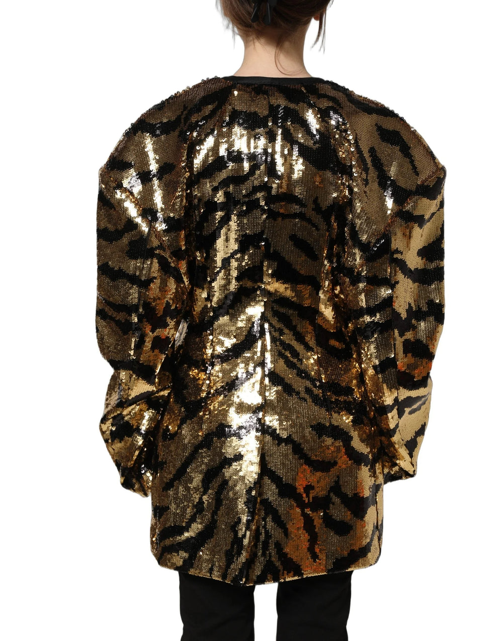 Dolce & Gabbana Black Gold Sequin Tiger Stripe Blazer Jacket - IT40|S