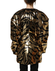 Dolce & Gabbana Black Gold Sequin Tiger Stripe Blazer Jacket - IT40|S