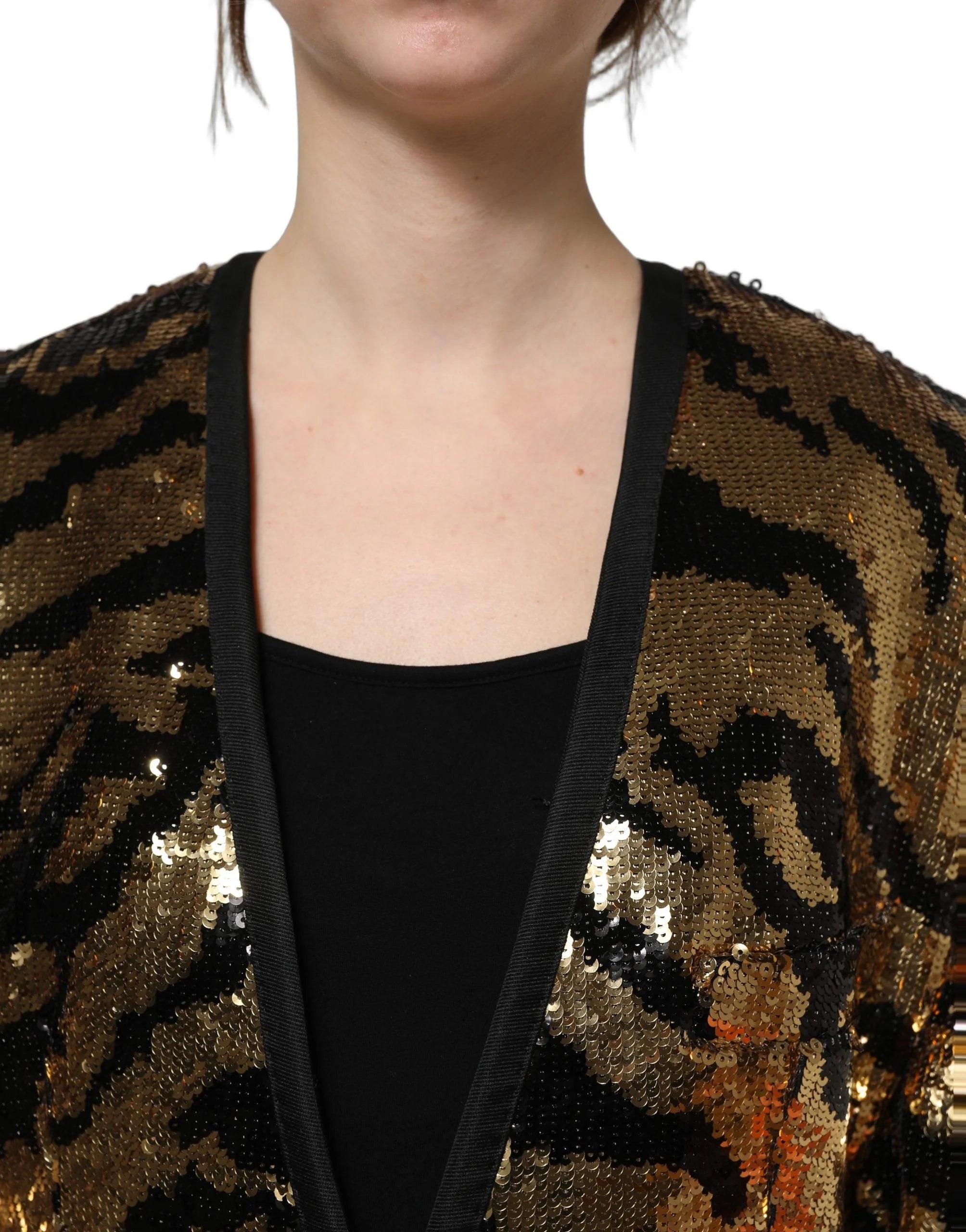 Dolce & Gabbana Black Gold Sequin Tiger Stripe Blazer Jacket - IT40|S